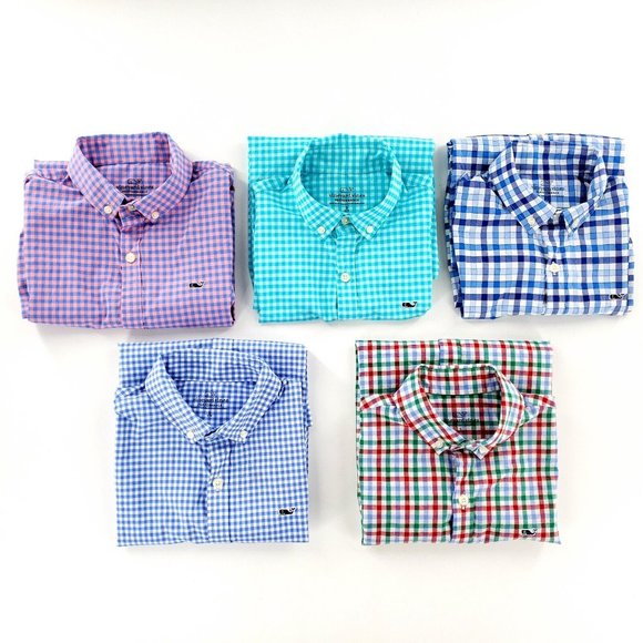 Vineyard Vines Performance Button Down Long Sleeve Shirts Lot Of 5 Boys S Plaid - Picture 1 of 8